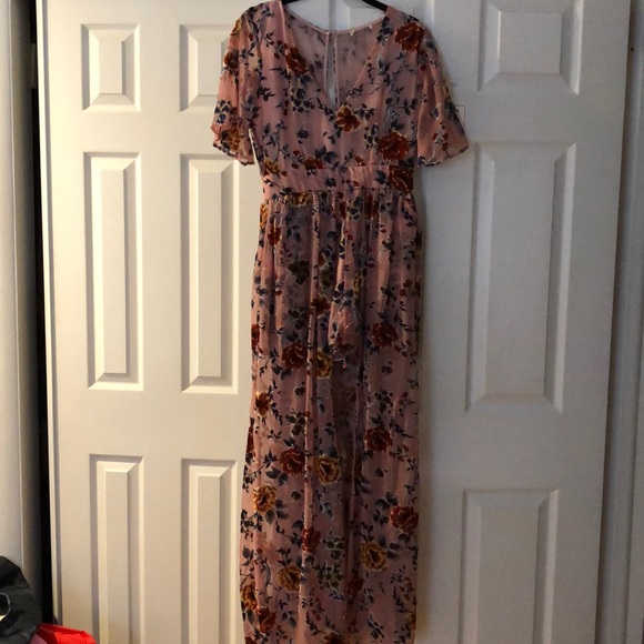 Floral romper with sheer over skirt - Picture 5 of 8